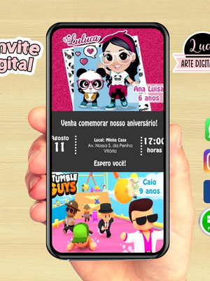 Convite digital dois temas duplo luluca / stumble guys