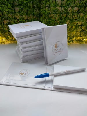 Bloquinho capa dura + caneta personalizada