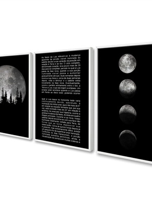 Quadro decorativo lua cheia frases fases da lua com moldura
