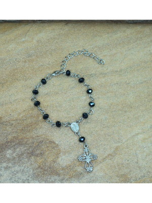 Pulseira terço prateada para retrovisor bijuterias