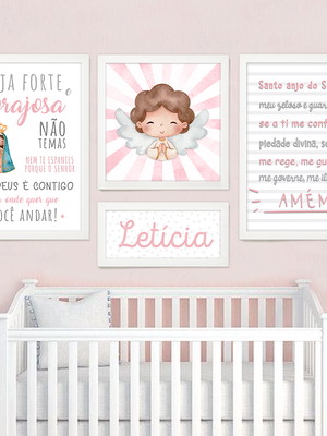 Quadros decorativos menina nossa senhora oração rosa nome