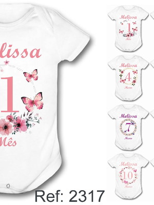 Body mesversario kit 12 meses circulo flores com nome r2317