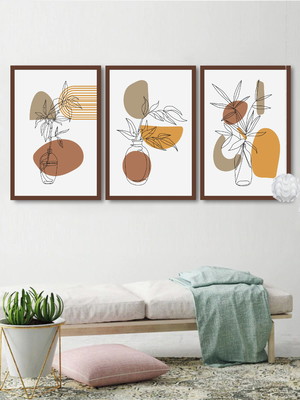 Kit 3 quadros decorativos abstrato vaso de flor