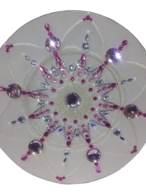 Mandala s/espelho, c/pedraria em rosa e pérolas 34cm d