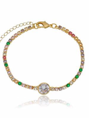 Pulseira riviera colorida folheado em ouro 18k