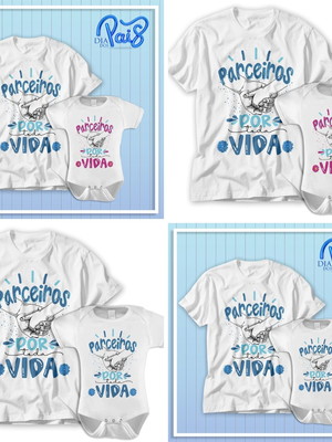 Pai e filhos - artes em corem e png para camisetas kit 3