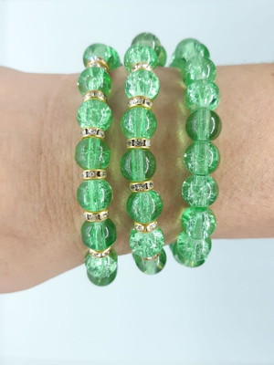 Pulseira de cristal translúcido verde bola 10mm