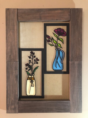 Quadro em madeira rústico aplique mdf flores 2