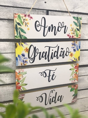 Placa decorativa amor gratidão móbile mdf corda