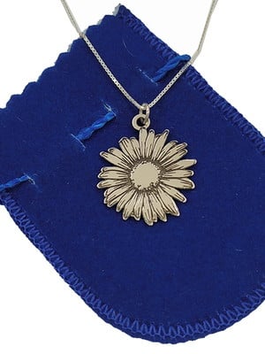 Colar pingente flor girassol em prata 925 corr 45cm