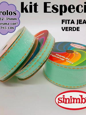 Kit com 03 fitas jeans verde 1785/c06 (10/22/38mm)