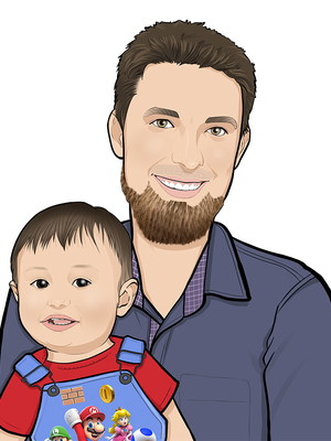 Caricaturas pai e filho(a) - presente dia dos pais