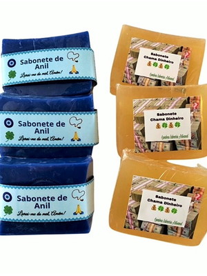 03 sabonetes de anil e 03 sabonetes chama dinheiro