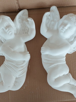 Escultura de par de anjos gordos de parede para pintar