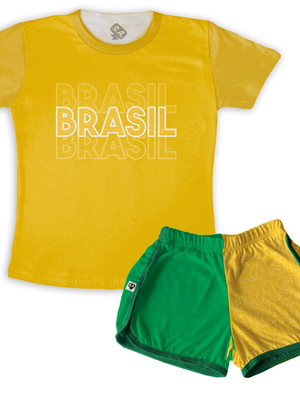 Pijama feminino estampado copa brasil verde amarelo