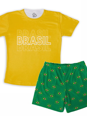 Pijama masculino confortável copa bandeiras brasil