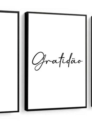 Kit 3 quadros amor fé gratidão casal namorados molduras