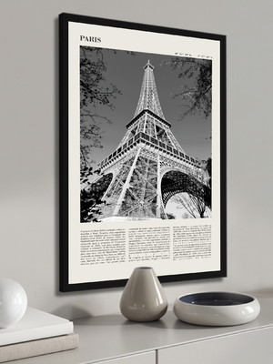 Quadro decorativo paris história torre eiffel com moldura