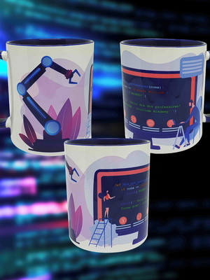 Caneca azul profissão carreira desenvolvedor programador ti