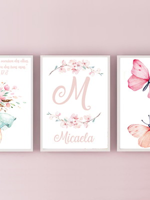 Quadros decorativos floral borboletas aquarela