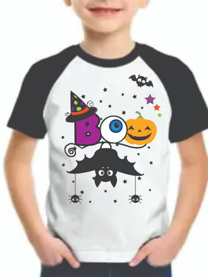 Blusa raglan infantil ou adulto - halloween boo