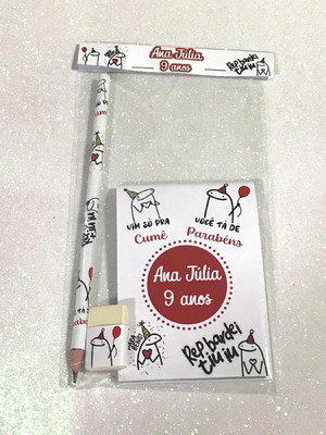Kit bloquinho +lápis+borracha personalizado flork meme