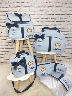 Kit maternidade completo linho luxo fitas bordado leão