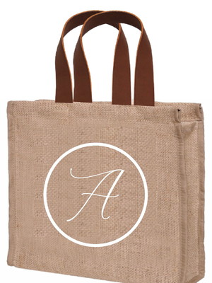 Sacolas em juta personalizada 40x35x10cm c/ alças couro