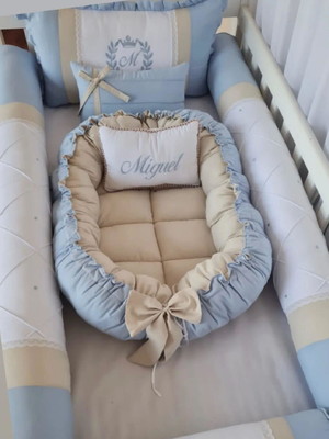 Kit berço azul enxoval bebê miguel 10 peças promoção
