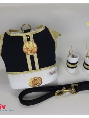 Peitoral dog ranger branco com polaina e guia