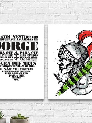 Kit 2 quadros são jorge espada oração
