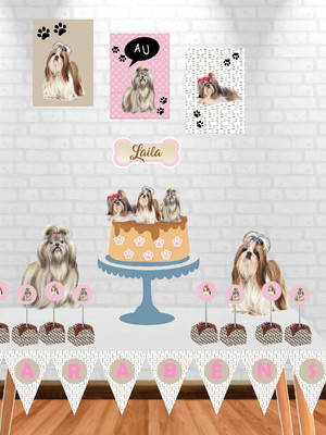 Kit festa cachorro shih-tzu rosa