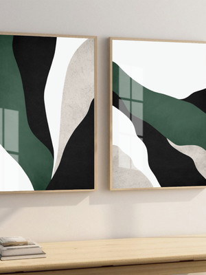 Quadro decorativo abstrato moderno com vidro tons verde