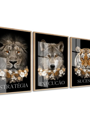 Quadro decorativo com vidro frases estratégia sucesso flores