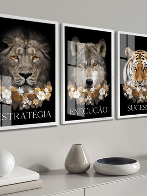 Quadros decorativos animais motivacional com moldura e vidro