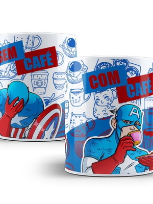Caneca capitão américa com café e sem café porcelana