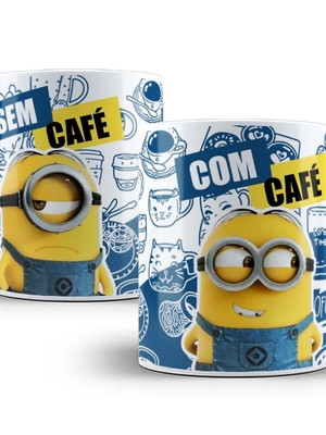 Caneca minions com café e sem café porcelana