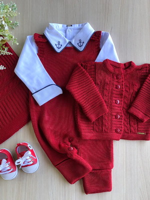 Saida maternidade tricot vermelha e tênis vermelho 5 pças