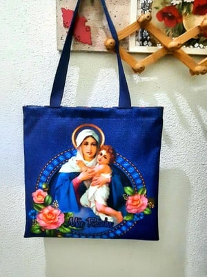 Sacola jeans nossa senhora mãe rainha de schoenstat