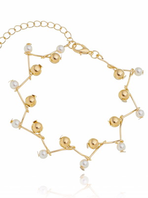 Pulseira zigzag pérolas folheada em ouro 18k