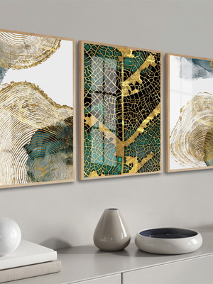 Quadros decorativos folhagem abstrato dourado moldura vidro