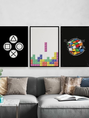 Kit 3 quadros gamer decoração quarto nerd geek 20x28cm
