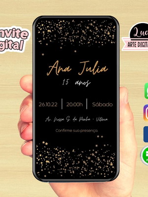 Convite digital adulto preto e dourado