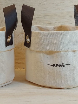 Cesto lona mini 12x14cm frase personalizada