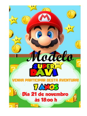 Convite mario bross 10x14