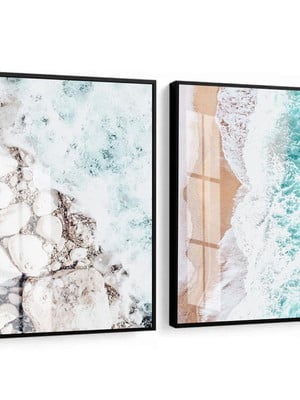 Quadro decorativo paisagem ondas do mar praia com vidro