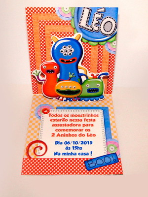 Convite mini pop up - monstrinhos