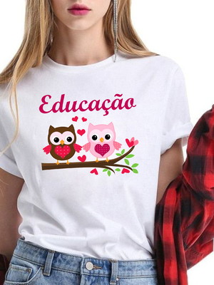 Camiseta professora feminina educação coruja pedagogia