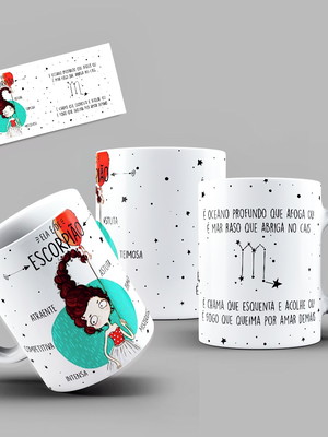 Caneca branca com signo de escorpião