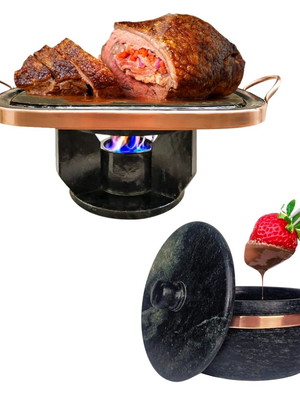 Fondue retangular + panela de pedra sabão 500 ml top
